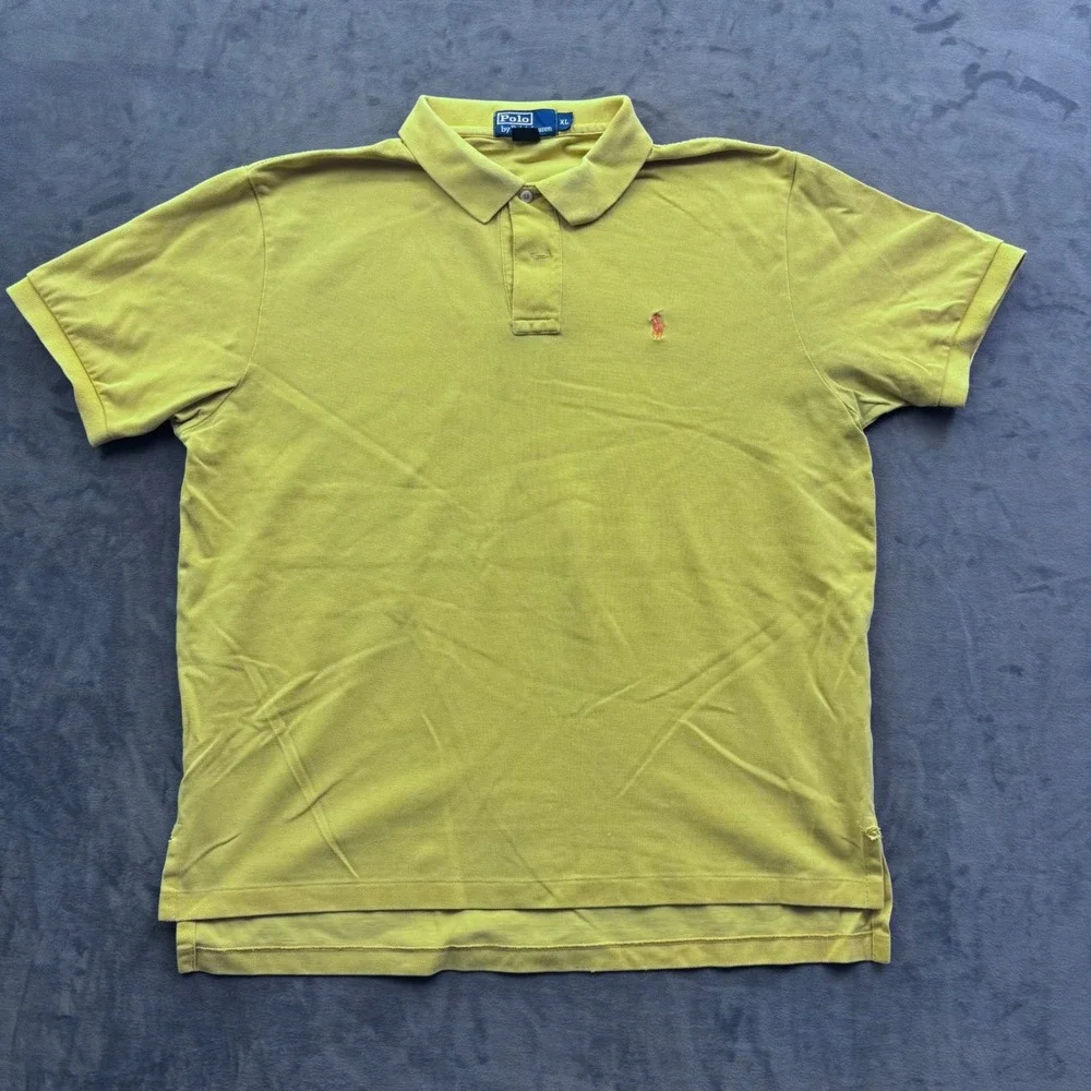 Polo Ralph Lauren Mens XL Yellow Short Sleeve Cotton Polo Shirt Orange Pony